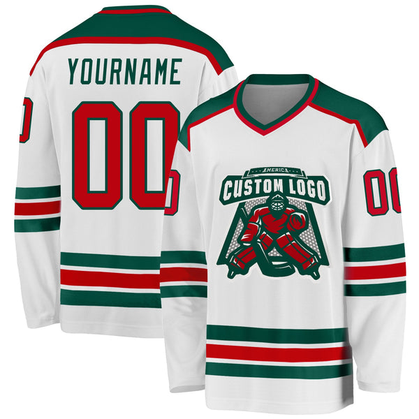 Custom Hockey Jersey - White Red-Green