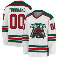 Custom Hockey Jersey - White Red-Green