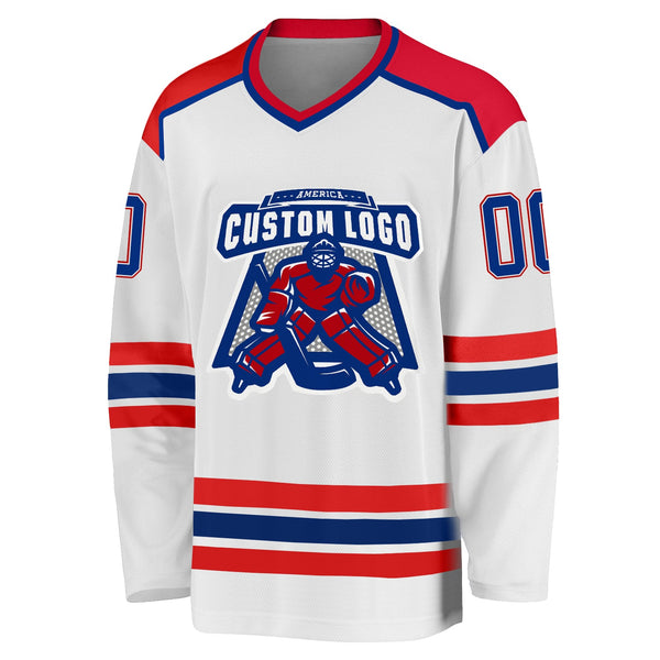Custom Hockey Jersey - White Royal-Red