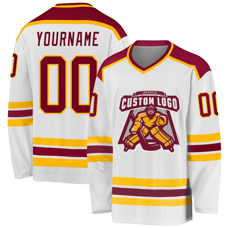 Custom Hockey Jersey - White Maroon-Gold