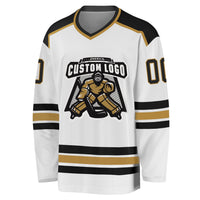 Custom Hockey Jersey - White Black-Old Gold