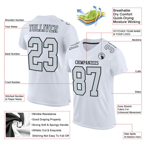 Custom Football Jersey - White Silver-Black Mesh Authentic