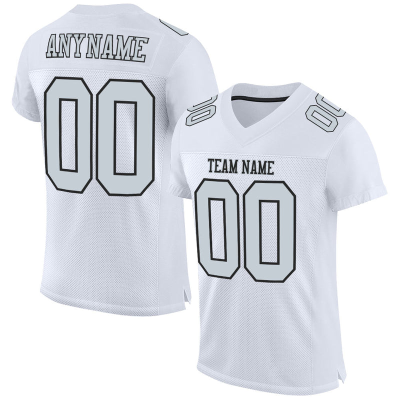 Custom Football Jersey - White Silver-Black Mesh Authentic