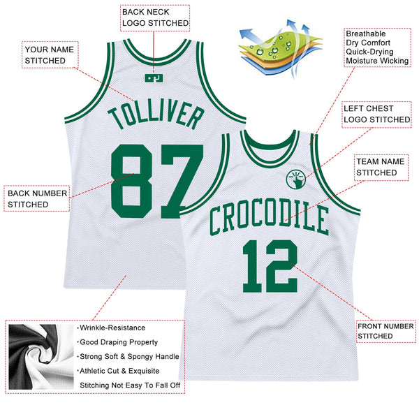 Custom Basketball Jersey - White Kelly Green Authentic Throwback