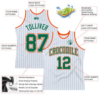 Custom Basketball Jersey - White Kelly Green Pinstripe Kelly Green-Orange Authentic