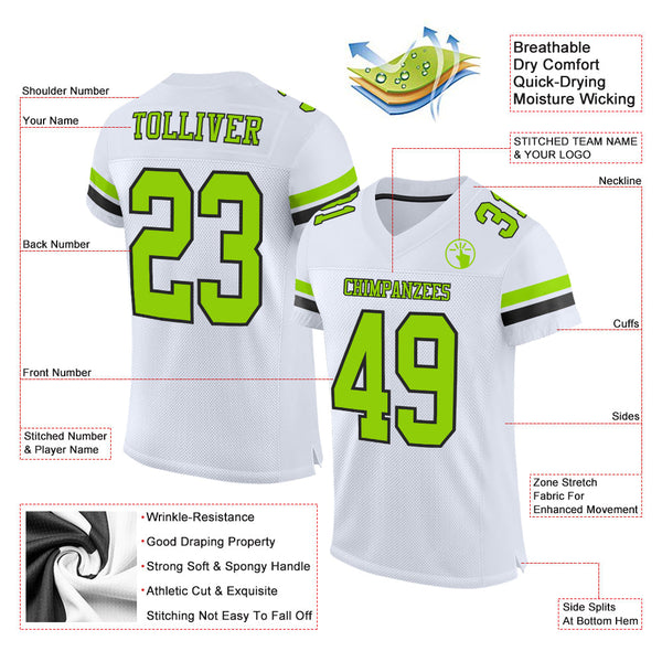 Custom Football Jersey - White Neon Green-Black Mesh Authentic