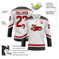 Custom Hockey Jersey - White Red-Black Lace Neck