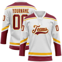 Custom Hockey Jersey - White Crimson-Gold Lace Neck