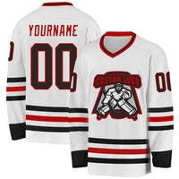 Custom Hockey Jersey - White Black-Red