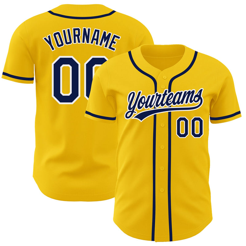 Custom Baseball Jersey - Yellow Navy-White Authentic