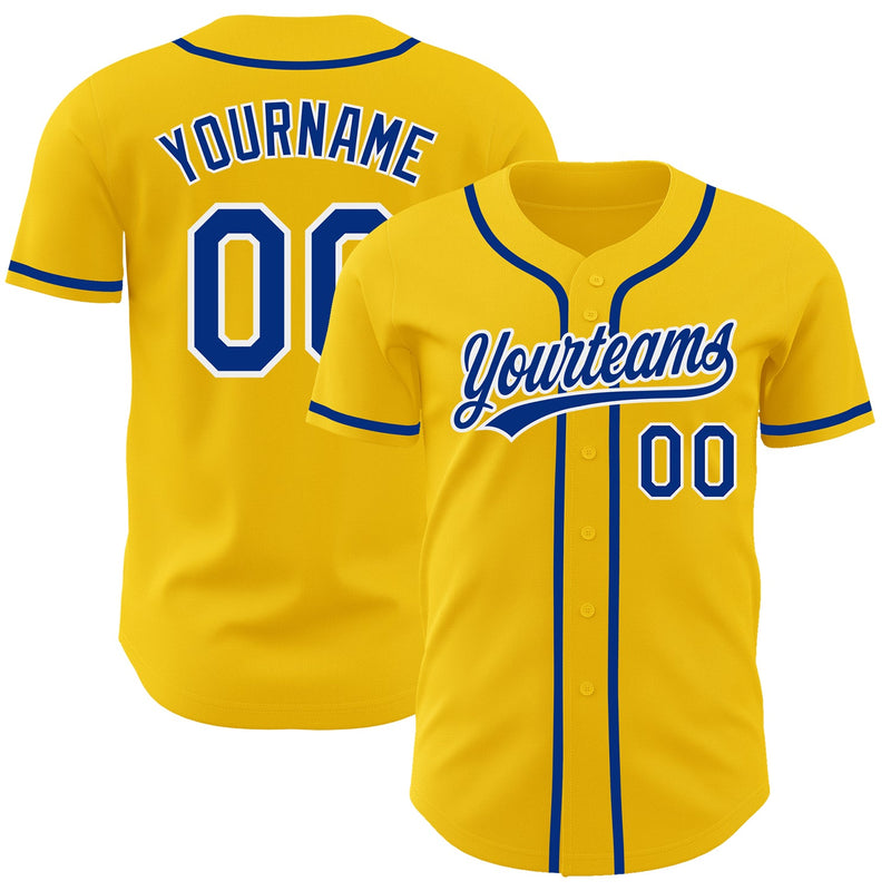 Custom Baseball Jersey - Yellow Royal-White Authentic