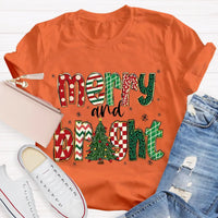 Retro Holiday Graphic Tee, Merry and Bright Christmas Tree Teacher T-Shirt, Festive Teacher Shirt, Xmas Educator Present Top