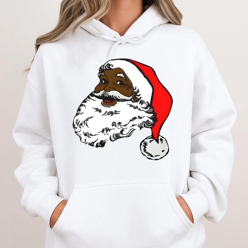 African American Santa Sweatshirt, Black Santa Claus Hoodie, Black Santa Christmas Hoodie, Retro Melanin Holiday Hoodie, Festive Winter Present