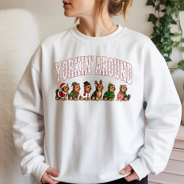 Christmas Dog Crewneck, Yorkin Around Yorkie Sweatshirt, Yorkshire Terrier Holiday Pullover, Humorous Dog Lover Sweater, Dog 