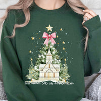 Watercolor Christmas Church Crewneck, Oh Come Let Us Adore Him Sweatshirt, Christian Bow Sweatshirt, Religious Christmas Faith Present