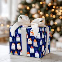 Spooky Christmas Gift Wrap, Adorable Winter Ghost Wrapping Paper, Comfy Beanie Ghost Holiday Wrapping Paper, Whimsical Xmas Gift Wrap Roll