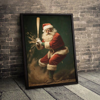 Christmas Sports Canvas Print, Santa Claus Baseball Canvas Wall Art, Holiday Baseball Player Canvas Art, Festive Winter Sports Fan Present