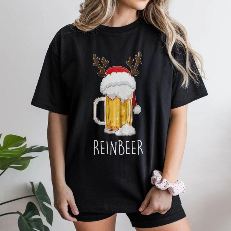 Humorous Reindeer Beer Pun Shirt, Reinbeer Christmas T-Shirt, Holiday Drinking Beer Tee, Xmas Graphic Tee, Christmas Present for Beer Lovers