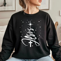 Christian Cross Sweatshirt, Jesus Christmas Tree Sweatshirt, Religious Faith Christmas Pullover, Holiday Graphic Sweatshirt, Xmas Present