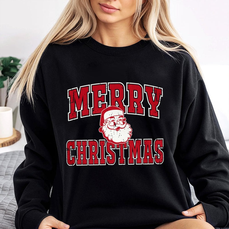 Distressed Retro Santa Sweatshirt, Merry Christmas Santa Sweatshirt, Vintage Xmas Holiday Crewneck, Comfy Festive Winter Pullover Sweatshirt