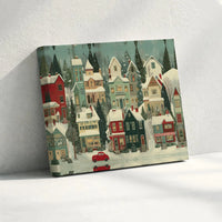 Comfy Winter Snow Scene Red Car Canvas Art, Christmas Village Canvas Print, Holiday Season Wall Art, Rustic Xmas Decor, Winter Canvas Present