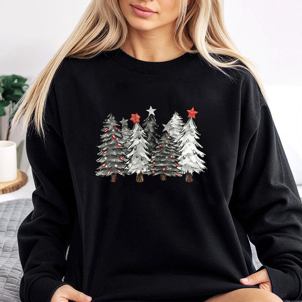 Winter Evergreen Forest Pullover, Minimalist Pine Tree Christmas Sweatshirt, Neutral Boho Holiday Sweater, Comfy Festive Xmas