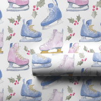 Winter Sports Gift Wrap, Watercolor Ice Skate Wrapping Paper, Ice Skating Gift Wrapping Paper, Holiday Present Paper, Christmas Gift Wrap