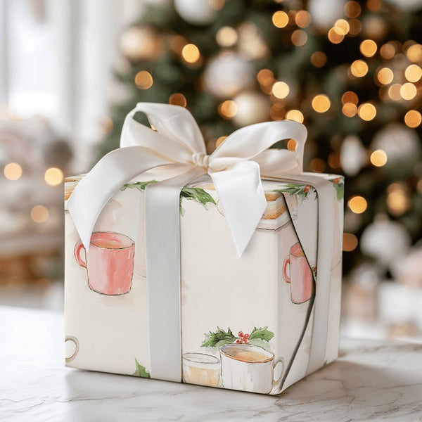 Mexican Holiday Gift Wrap, Watercolor Tamales Wrapping Paper, Hot Chocolate Tamale Wrapping Paper, Traditional Christmas Wrap