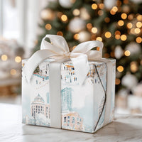 Winter Town Square Gift Wrap, Ice Skating City Wrapping Paper, Festive Christmas Tree Wrapping Paper, Holiday Season Wrapping Paper