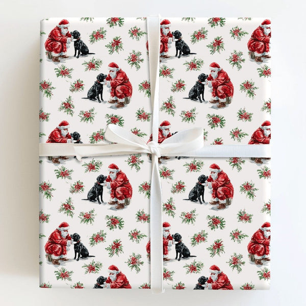 Black Lab Dog Christmas Gift Wrap, Santa and Black Labrador Wrapping Paper, Festive Puppy Holiday Wrapping Paper, Pet Lover G