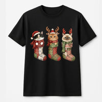 Adorable Kitten Holiday Stocking Shirt, Christmas Cat Stocking T-Shirt, Festive Cat Graphic Tee, Humorous Xmas Kitty Tee, Cat Lover Holiday Present