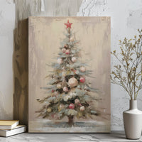 Red Star Ornaments Winter Poster, Painterly Christmas Tree Canvas Wall Art, Neutral Holiday Home Decor, Printable Digital Download Present