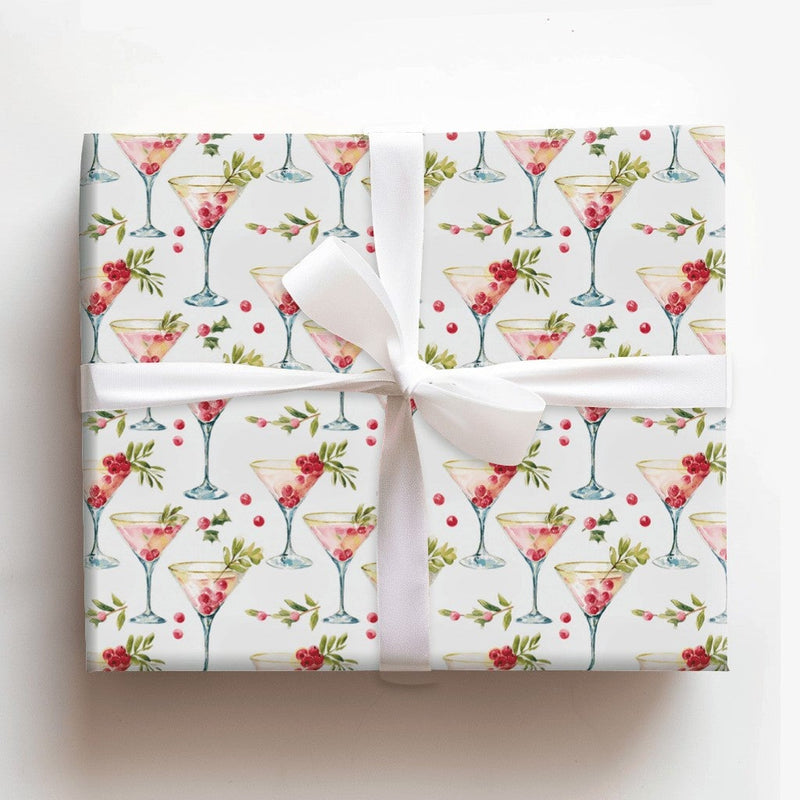 Holiday Martini Gift Wrap, Christmas Cocktail Wrapping Paper, Festive Christmas Cocktail Present Wrap, Elegant Holiday Present Paper Roll