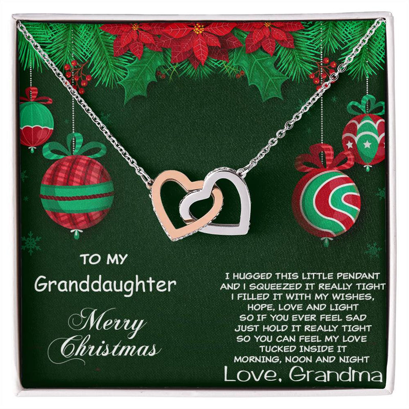 Cubic Zirconia Heart Pendant, Granddaughter Christmas Interlocking Hearts Necklace from Grandma, Surgical Steel Holiday Keepsake Jewelry