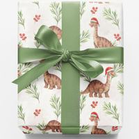 Adorable Brontosaurus Santa Hat Gift Wrap, Christmas Dinosaur Wrapping Paper, Dino Holiday Wrapping Paper, Festive Kids Gift Wrap Paper Roll