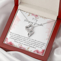 Interlocking Heart Pendant, Grandma Double Heart Necklace, 14K White Gold Finish Heart Necklace, Birthday Christmas Present for Grandmother