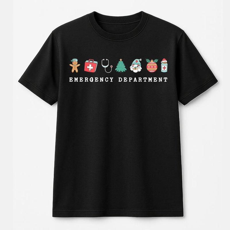 Festive Medical ER Graphic Tee, Emergency Department Christmas T-Shirt, Hospital Staff Nurse Holiday Shirt, Adorable Xmas Doctor Graphic Tee