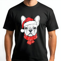 Adorable Santa Hat Frenchie Tee, French Bulldog Christmas Shirt, Holiday Dog Lover Graphic T-Shirt, Christmas Pet Shirt, Dog Lover Present