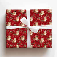 Woodland Bird Gift Wrap, Christmas Owl Wrapping Paper, Red Holiday Wrapping Paper, Pine Holly Berry Gift Wrap, Winter Wrapping Paper Roll