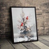 Winter Cardinal Bird Print, Red Cardinal Canvas Wall Art, Snowy Pine Tree Cardinal Art, Christmas Holiday Art