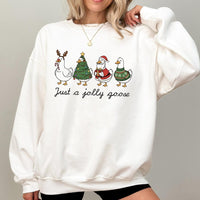 Humorous Christmas Goose Holiday Graphic Sweater, Just A Jolly Goose Sweatshirt, Adorable Winter Animal Pullover, Festive Farm Bird Crewneck