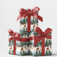 Equestrian Winter Scene Gift Wrap, Watercolor Horse Christmas Wrapping Paper, Holiday Horse Lover Gift Wrapping Paper, Festive Present Wrap