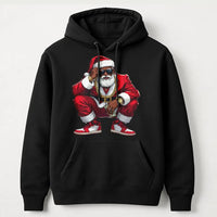 Hip Hop Streetwear Christmas Hoodie, Black Santa Hoodie, Humorous Retro Santa Hooded Sweatshirt, Urban Holiday Graphic Pullover, Present for Him