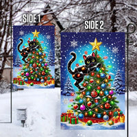 Humorous Holiday Kitten Yard Flag, Black Cat Christmas Tree Garden Flag, Double-Sided Cat Lover Garden Flag, Winter Xmas Lawn Decor