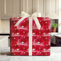 Red Christian Christmas Gift Wrap, Believe Nativity Wrapping Paper, Angels and Stars Holiday Present Wrap, Religious Xmas Wrapping Paper