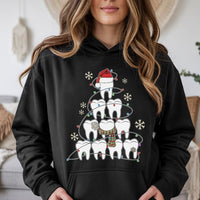 Adorable Tooth Dental Hygienist Hoodie, Dentist Christmas Tree Hoodie, Humorous Dental Assistant Holiday Hooded Sweatshirt, Xmas Pullover Hoodie