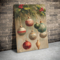 Festive Holly Berries Canvas Print, Vintage Christmas Ornament Canvas, Holiday Bauble Wall Art, Traditional Christmas Canvas