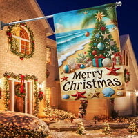 Tropical Merry Christmas Yard Flag, Beach Christmas Garden Flag, Double Sided Coastal Holiday Lawn Flag, Ocean Lover Winter Yard Decor