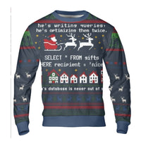 SQL Code Holiday Sweater, Programmer Ugly Christmas Sweater, Humorous Developer Ugly Sweater, Computer Science Tech Xmas Crewneck Sweatshirt