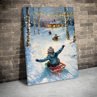 Snowy Forest Canvas Print, Winter Sledding Canvas Wall Art, Impressionist Winter Landscape Canvas, Comfy Holiday Home Decor, Christmas Present